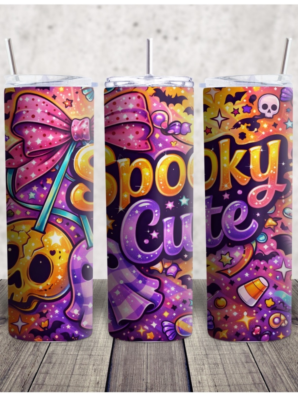 Hand Crafted Purple Pink Orange "Spooky Cute" Halloween Tumbler